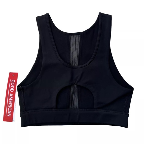 black Good American pin tuck mesh sports bra | open cut out back | mesh accent - Picture 9 of 11